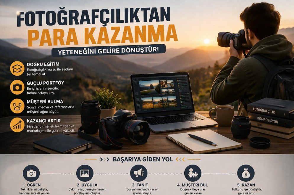 Fotoğraf çekerek gelir elde eden profesyonel fotoğrafçı çalışma anı