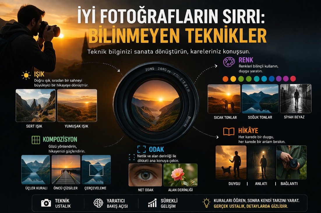 Fotoğrafçılık teknikleri: ışık, kompozisyon, odak ve renk kullanımı